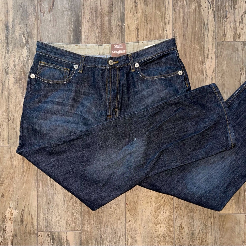 Mens Wrangler Jean Co. Premium Straight Fit Dark Denim Jeans